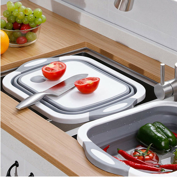 Camping Picnic Foldable Chopping Cutting Board Collapsible Strainer Basket Drain
