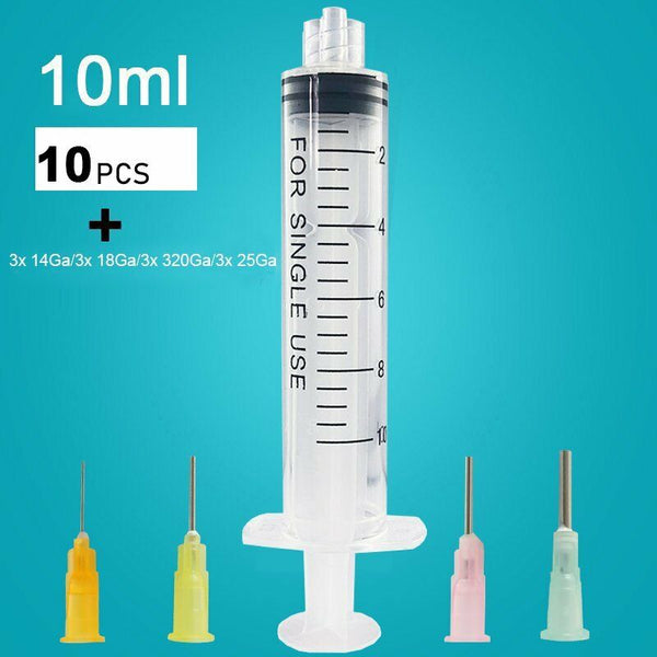 1ml 3ml 5ml 10ml Luer Lock Syringes + 14G-25G Blunt Tip Needles and Caps