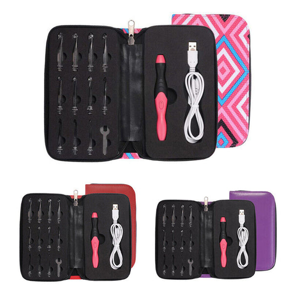 11in 1 LED Light Up Crochet Hooks Set USB Knitting Needles Weave Sewing Tools AU