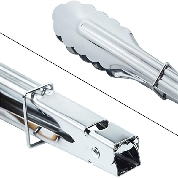4x Kitchen Tong Food Holder Stainless Steel Grilling BBQ Salad Serving Clip Tong - Lets Party