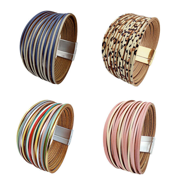 Multiple Gradient Leather Wristband Bracelet Bangle Magnetic Clasp Bracelet AU