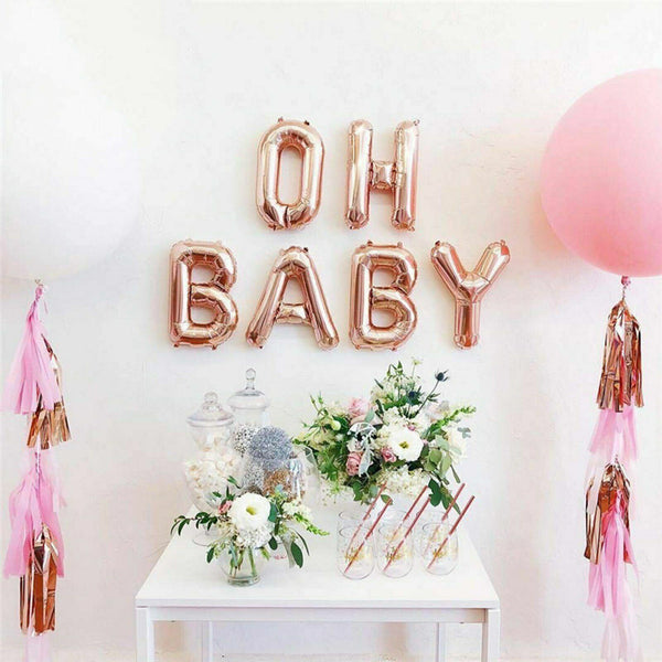 40cm OH BABY Rose Gold Foil Balloons With Ribbons For Baby Shower Brthday Party