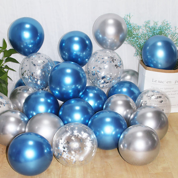 10X Confetti Metallic Chrome Retro Balloons Set Wending Birthday Decor Balloon