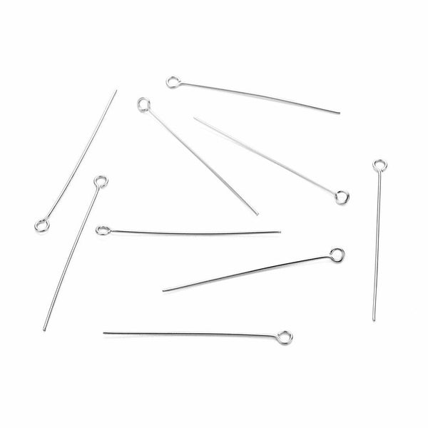 200pcs Eye Pins Silver Plated Alloy 50mm long 0.7mm dia Jewellery Making Earring