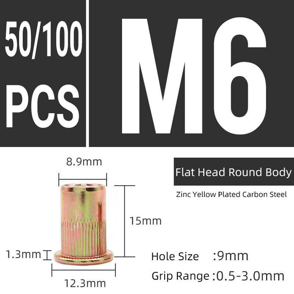50-100x Rivet Nut Bolt Steel Rivets Tool Flange Blind Nutserts Flat Zinc Plating
