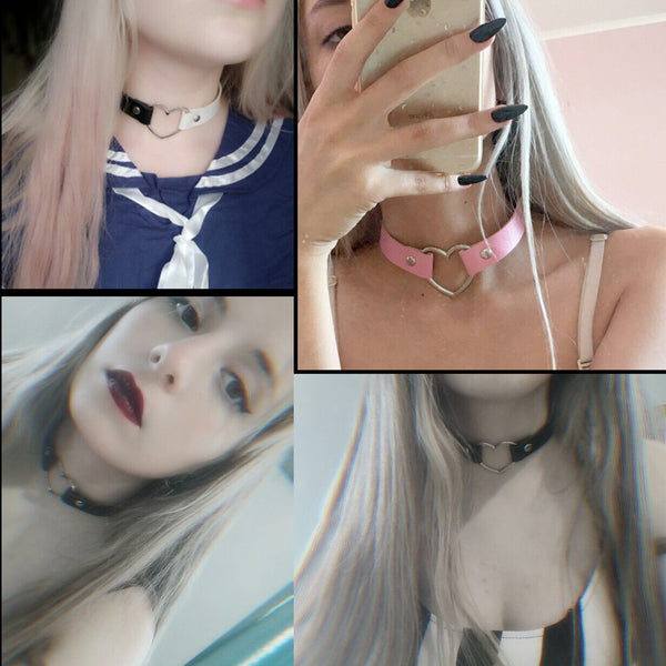 Punk Gothic Leather Love Heart Choker Collar Buckle Necklace Teens Stunning Gift