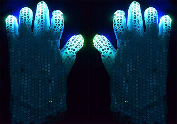 LED Gloves Flashing Sequins Sparkly 6Modes Finger Lighting Light Up White Party