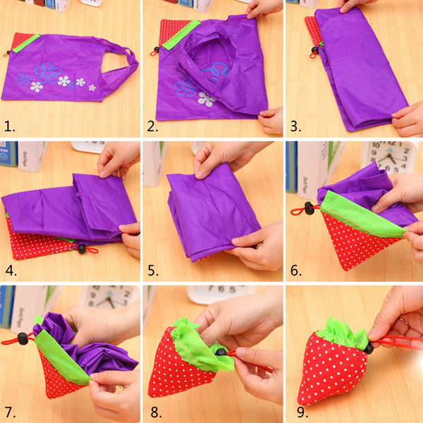 10x Reusable Foldable Shopping Bags Grocery Travel Carry Bag Storage Strawberry