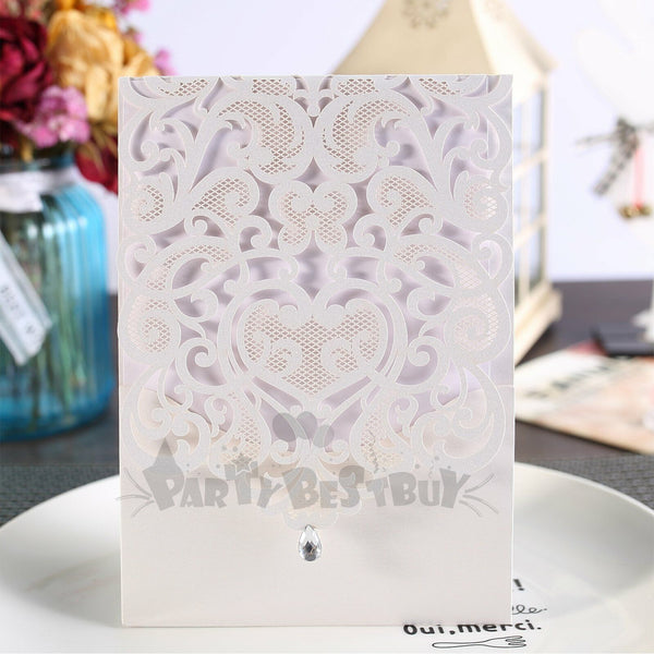 UP TO 100X Laser Cut Wedding Invitations Pocket Card Insert Envelope Pearl White
