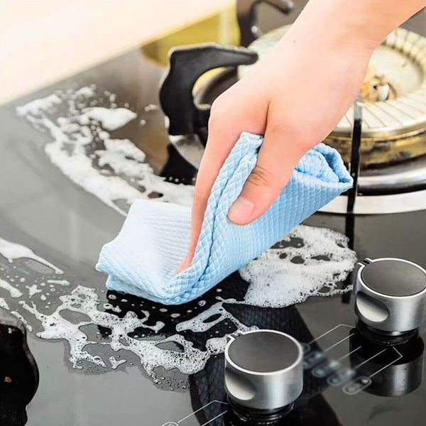 5/10X Fish Scale+Microfiber+Glass Cleaning Cloth Set Polish Towel Wipes Bulk AU