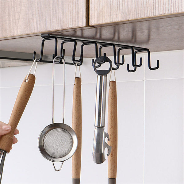 12 Hook Mug Cup Rack Holder Under Shelf Kitchen Cabinet Metal Hanger Wardrobe AU