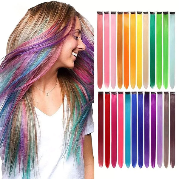 Clip On In Hair Extension Long Hair Coloured Synthetic Crochet Party Highlights