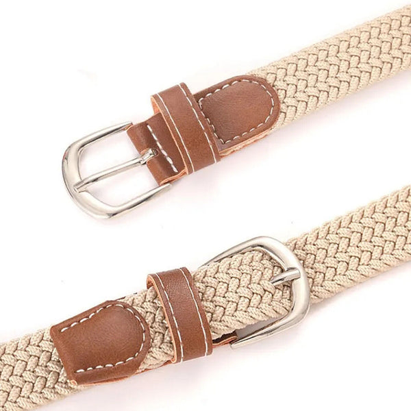 Men's Stretch Braided Woven Waist Straps Elastic Waistband Canvas Buckle Belt