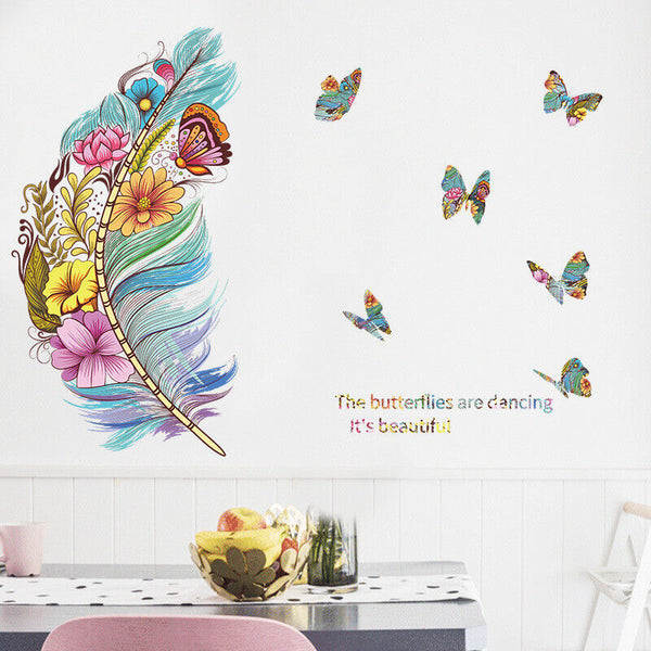 Large Feather Wall Art Stickers Birds Vinyl Decal Living Room Bedroom Home Decor