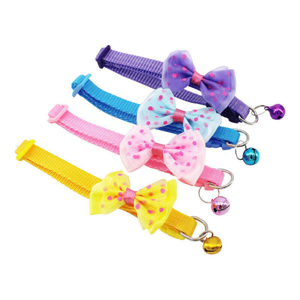 Bow Tie Cat Dog Kitten Collar with Breakaway Safety Release Buckle with Bell AU