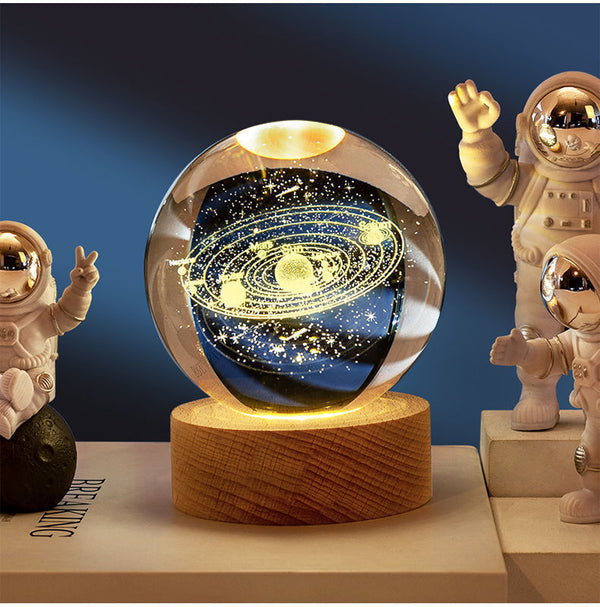 80mm Crystal Solar System Planet Globe 3D Laser Engraved Sun System Ball Gift AU