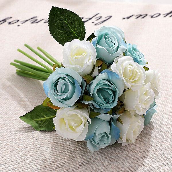 12 Heads Silk Rose Artificial Flowers Fake Bouquet Buch Home Wedding Party Decor