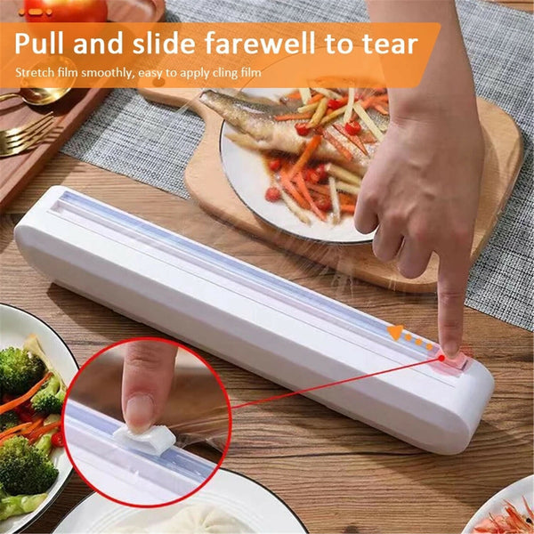 New Bamboo Food Wrap Dispenser Cutter Foil Cling Film Storage Holder Box Kitchen