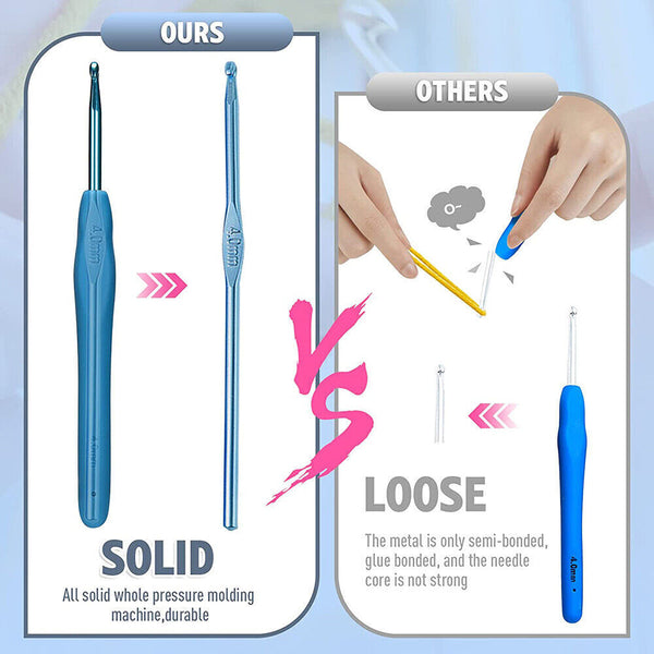 179PCS Beginner Crochet Hooks Kit 5 Roll Yarn Knitting Needles Sewing Tools Set