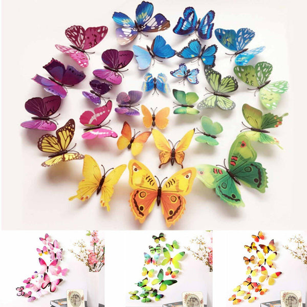 12PCS 3D 3D DIY Wall Decal Stickers Butterfly Home Room Art Decor Decorations AU