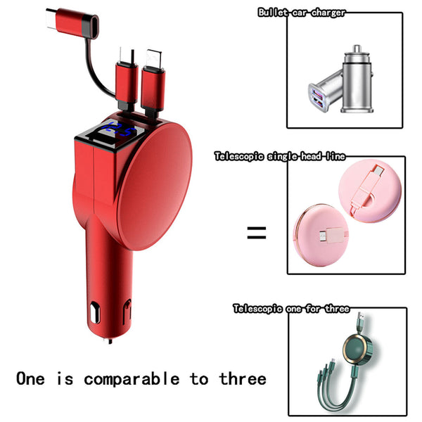 3 IN 1 Fast Retractable Car Charger USB Port Charging Adapter for iPhone Android
