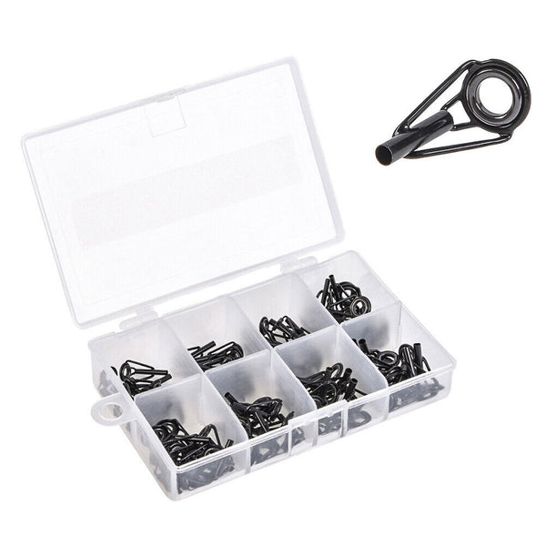 80 PCS/ Set Fishing Rod Guide Tackle Tip Repair Box Eyes Rings DIY Stainless Kit