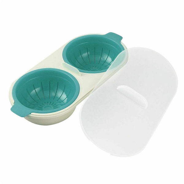 2x Draining Egg Boiler Set Edible Silicone Double Microwave Egg Poacher Cookware