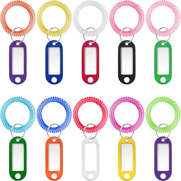 10Set Wrist Keychain Key Tags- Spring Spiral Stretch Coil Wristband Key Ring Key