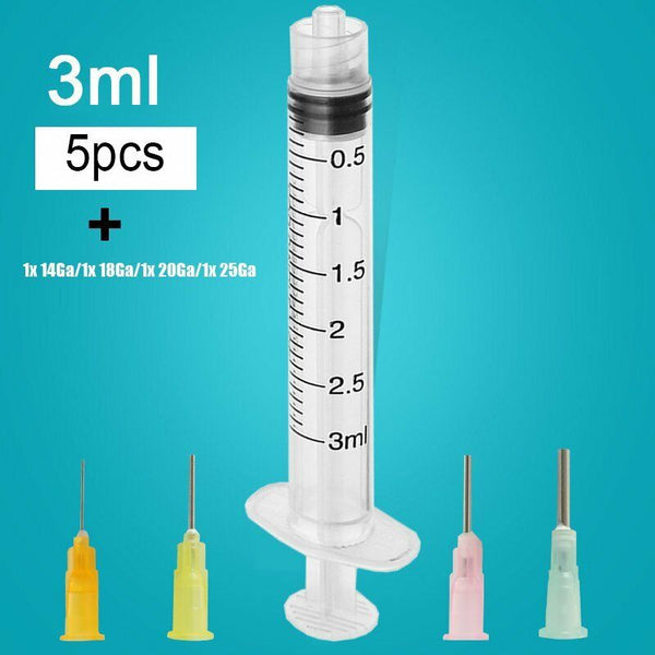 1ml 3ml 5ml 10ml Luer Lock Syringes + 14G-25G Blunt Tip Needles and Caps