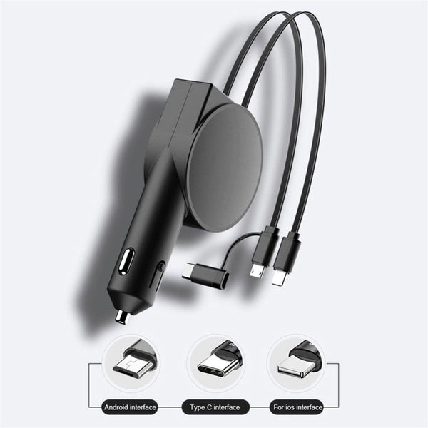 3 IN 1 Fast Retractable Car Charger USB Port Charging Adapter for iPhone Android