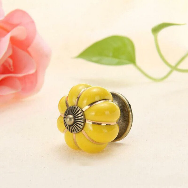 Vintage Ceramic Doorknobs Pumpkin Cupboard Kitchen Cabinet Drawer Pull Handle AU