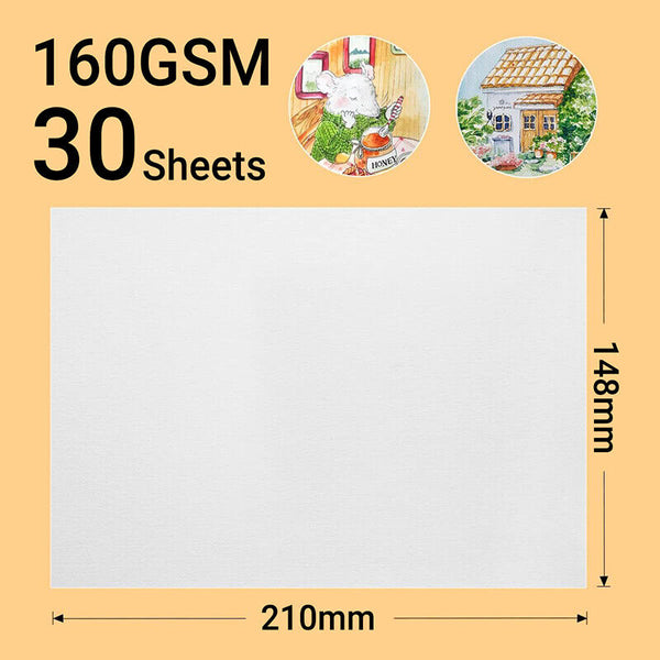 30 Sheets A5 Watercolour Papers 100% Cotton 160gsm Artists' Quality Cold Pressed