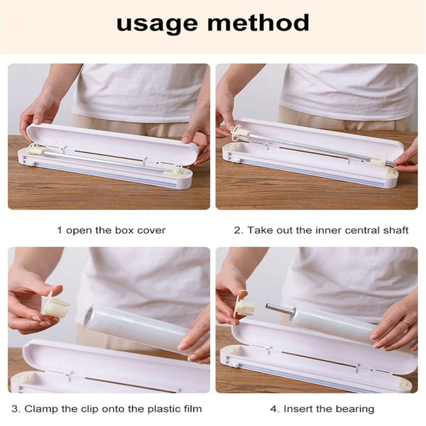 New Bamboo Food Wrap Dispenser Cutter Foil Cling Film Storage Holder Box Kitchen