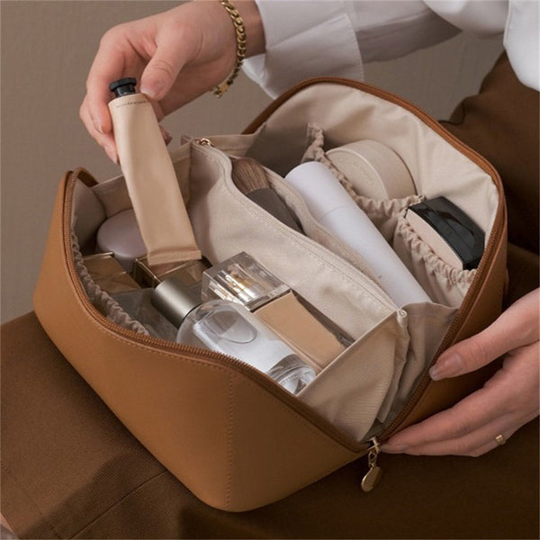 Large Capacity Travel Cosmetic Bag Makeup Brushes Slots Dividers Organizer Pouch