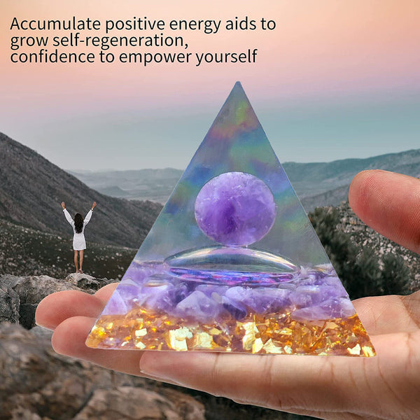 Amethyst Crystal Sphere Orgonite Pyramid & Obsidians Chakra Energy Orgone Stone