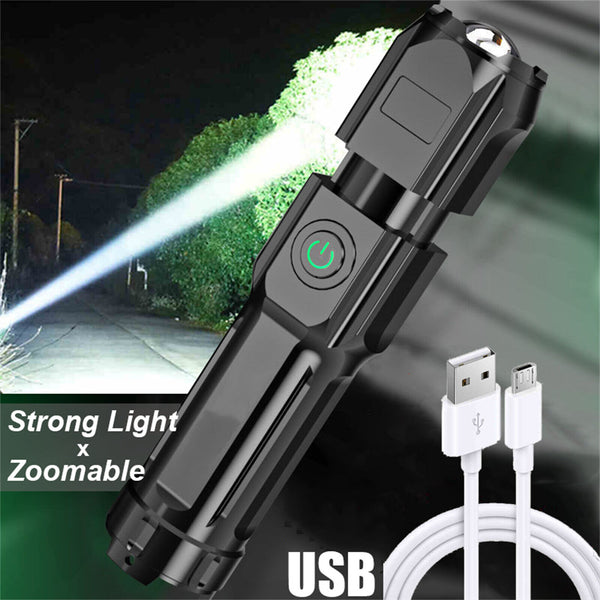 2PCS Zoomable USB Charging Flashlight Strong Flashlight Lamp Tactical Torches