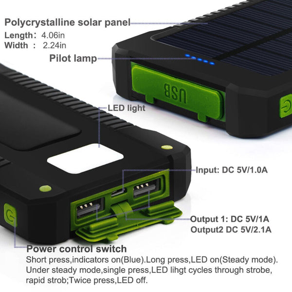 50000mAh Portable Solar Panel Dual USB External Battery Power Bank Pack Charger
