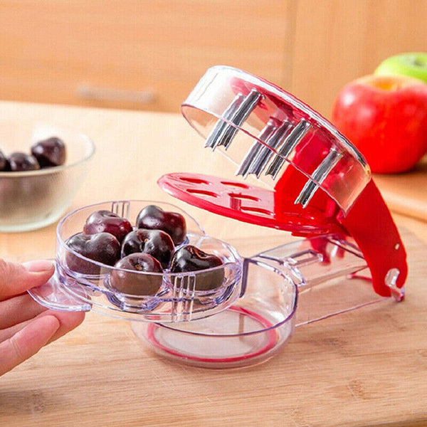 Cherry Pitter Olive Seed Squeeze Tool Handheld Stoner Remover Corer Kitchen Red
