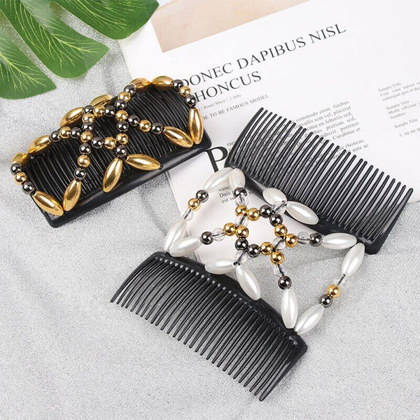 Beaded Stretchy Easy Magic Hair Comb Elastic Double Hair Clip Hair Accessories