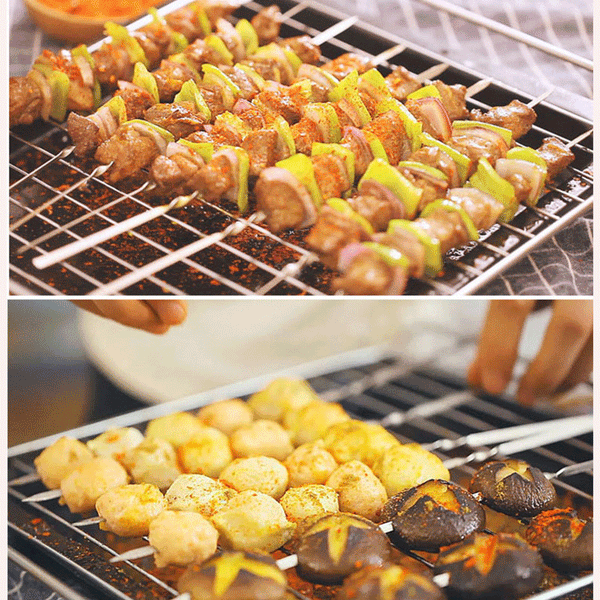 6X 55cm Flat Kebab Skewers Stainless Steel BBQ Meat Stick Barbecue Wooden Handle