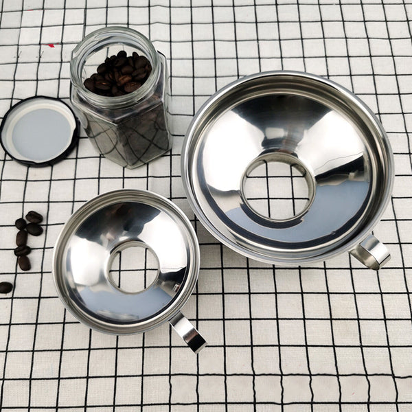 2Pcs Stainless Steel Funnel Hopper Filter Wide Mouth Canning Kitchen Detachable