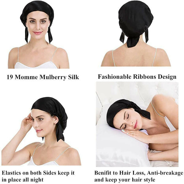 100% Pure Silk Night Cap Soft Sleeping Cap Hair Wrap Bonnet for Hair Care AU