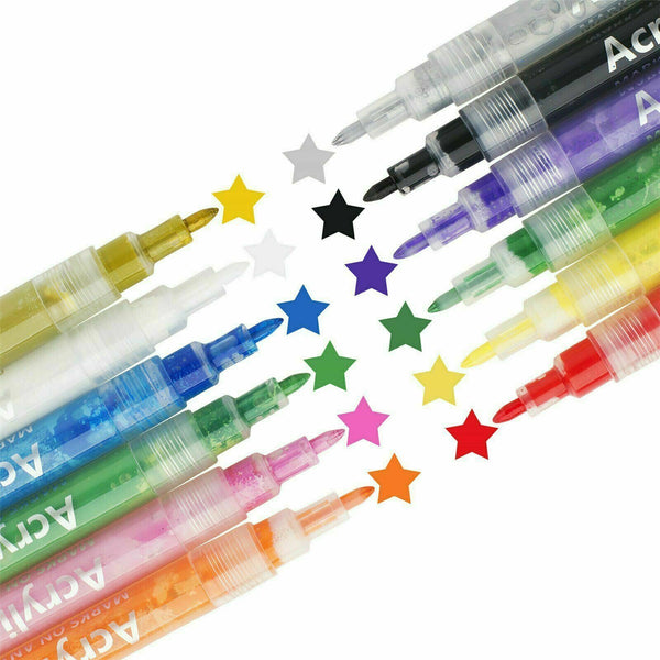 12 Colours Acrylic Paint Pens For Rock Painting Stone Ceramic Glass Rock Markers - Lets Party