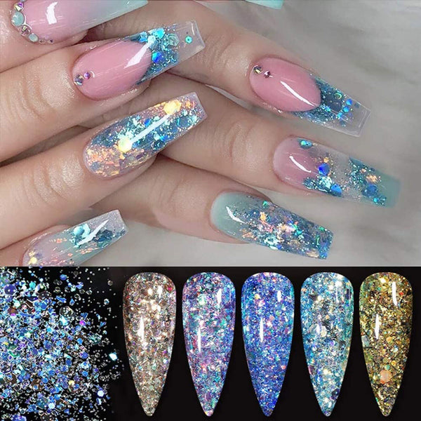 12 Color Holographic Nail Sequins Glitter Flakes Sparkle Confetti Art Decal AU