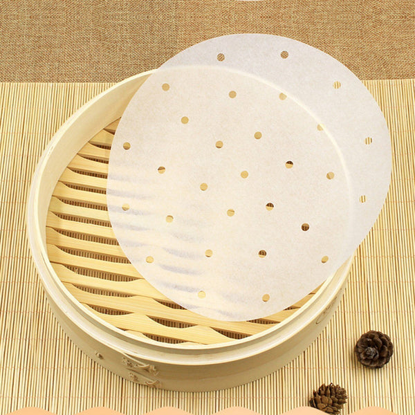 100Pcs 20cm Perforated Steamer Pad Non Stick liners air fryer Dim Sum Papers New - Lets Party