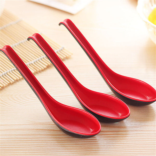 10PCS Soup Ramen Spoons Asian Chinese Japanese Utensils Long HandleHook Flatware