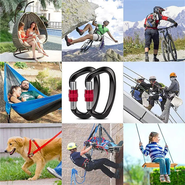 25KN Screwgate Locking Rock Climbing Carabiner Clip Aluminum D Ring Hook Buckle