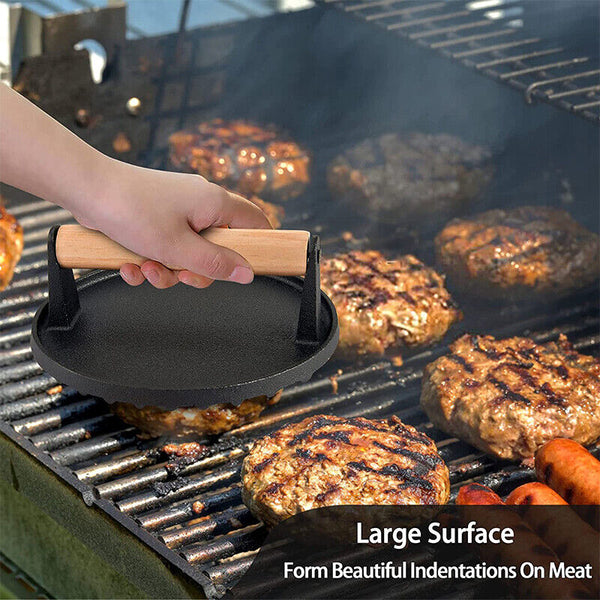 Cast Iron Burger Press Making Hamburger Steak Meat Smasher Utensils Grill BBQ AU