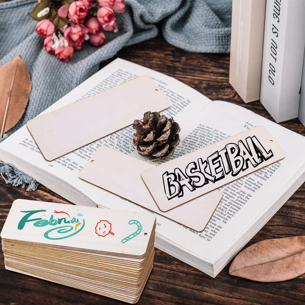 20X Wood Blank Bookmarks DIY Wooden Craft Bookmark Unfinished Wood Hanging Tags