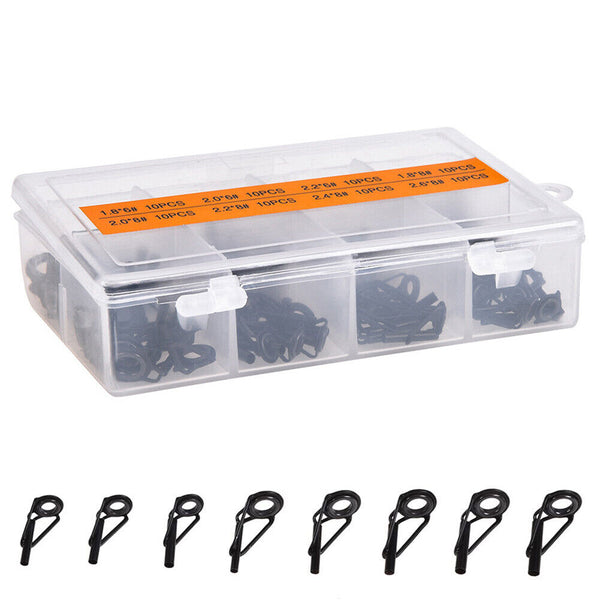 80 PCS/ Set Fishing Rod Guide Tackle Tip Repair Box Eyes Rings DIY Stainless Kit